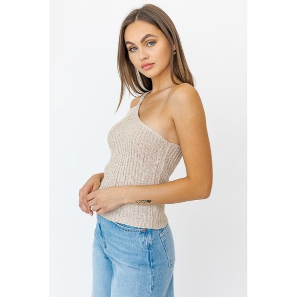 LE LIS ONE SHOULDER TAPE YARN KNIT TOP - Picture 4 of 9